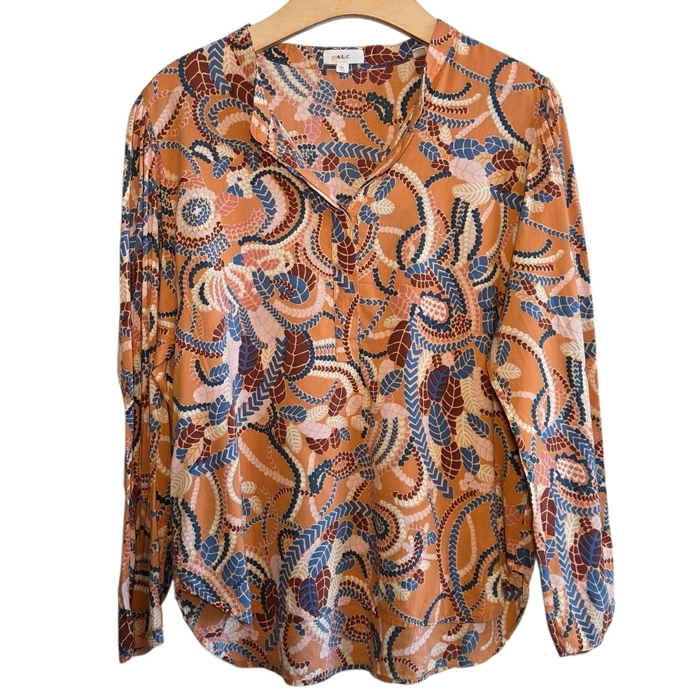 A.L.C. Marci Floral Boho Paisley Blouse Sz 14 Cotton Blend Popover Contemporary